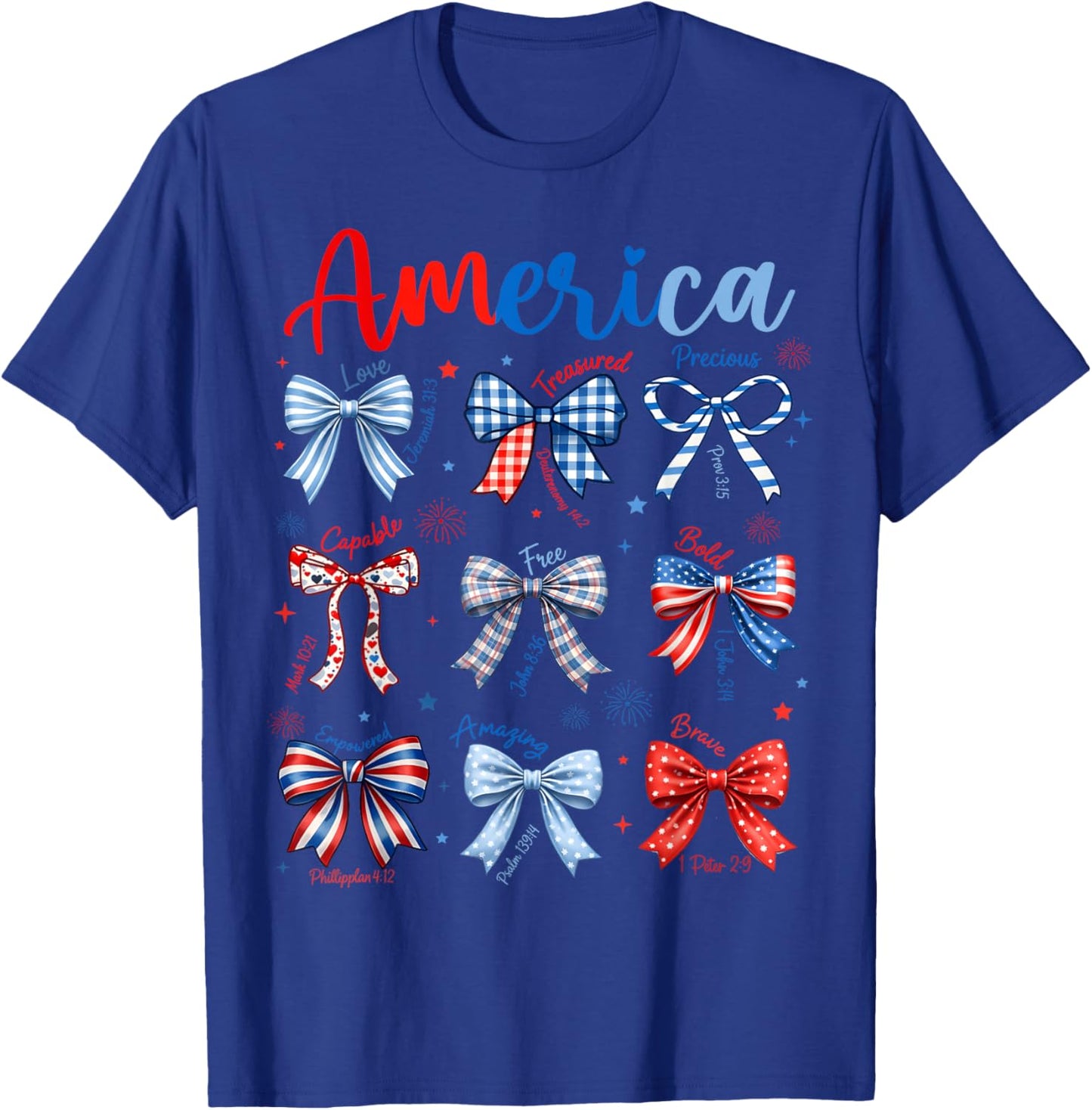 4th of July America Coquette Bows Christian Bible Women Girl T-Shirt - T-Shirt | Royal