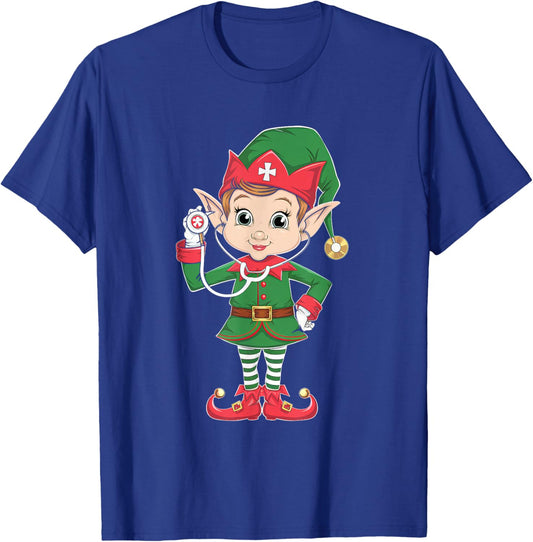 Cute Elf Nurse Scrub Tops Christmas Stethoscope Nursing Girl T-Shirt - T-Shirt | Royal