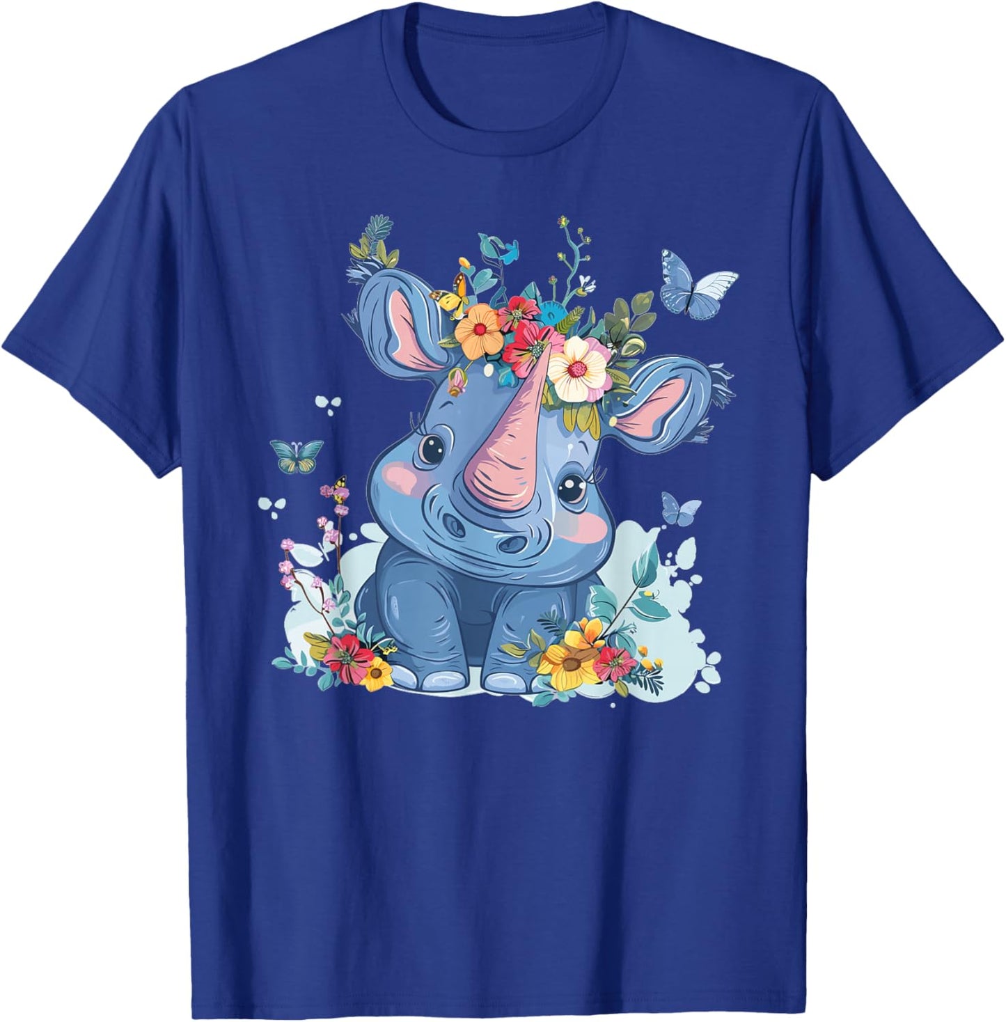 Cute Rhino With Flowers I Kids Rhino T-Shirt - T-Shirt | Royal