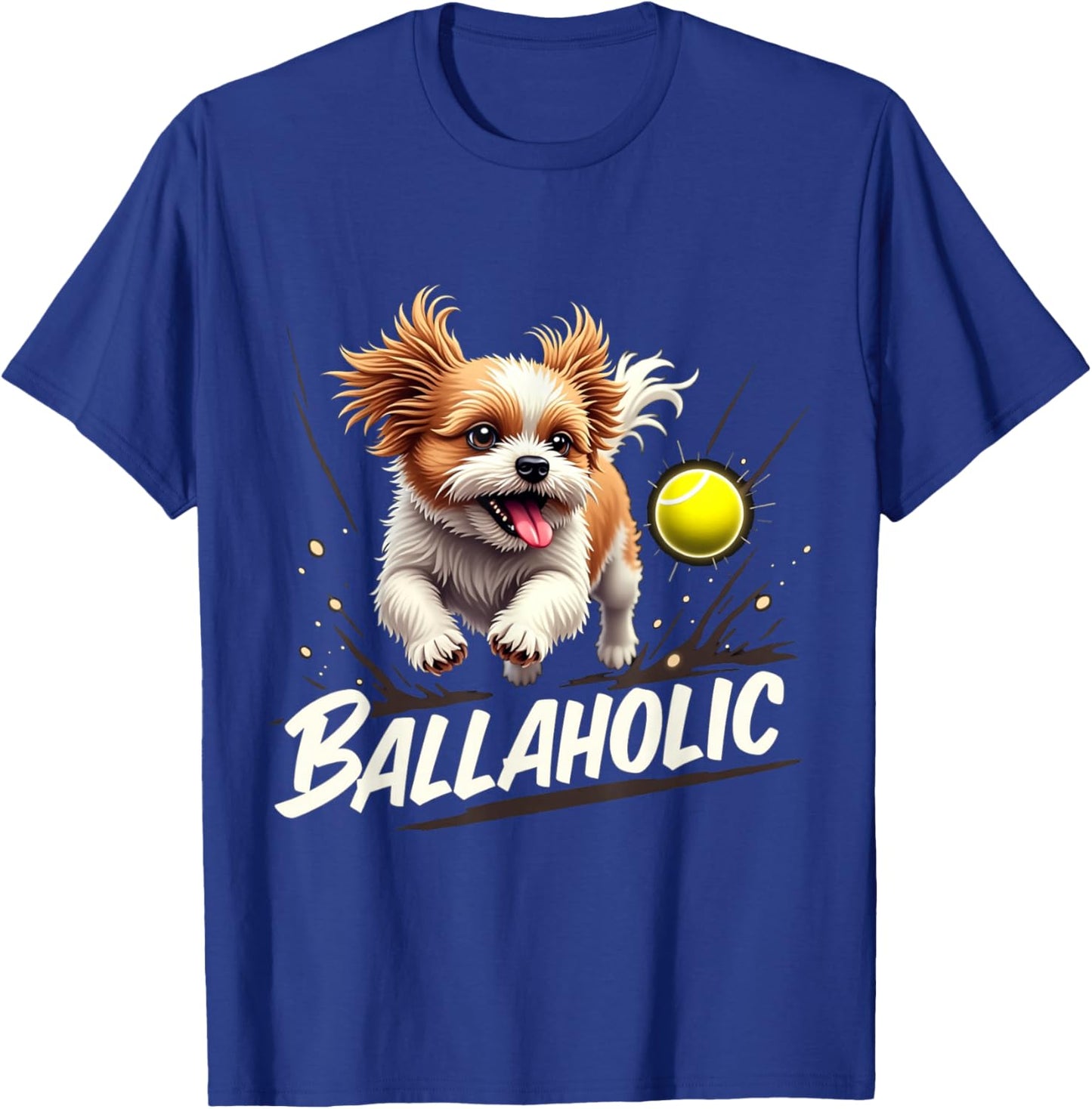 Funny Ballaholic Shih Tzu Dog Chasing Ball T-Shirt - T-Shirt | Royal