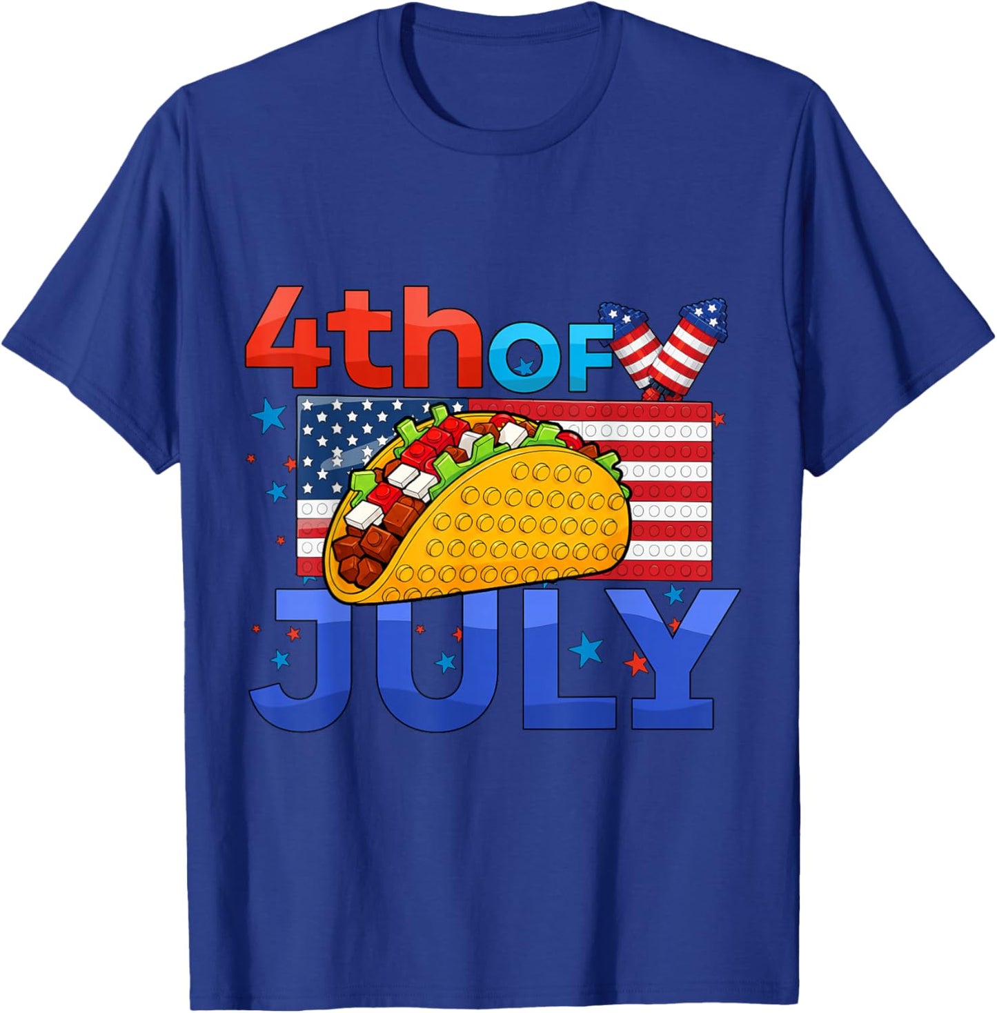 Taco US Independence July 4 Brick Builder Block American T-Shirt - T-Shirt | Royal