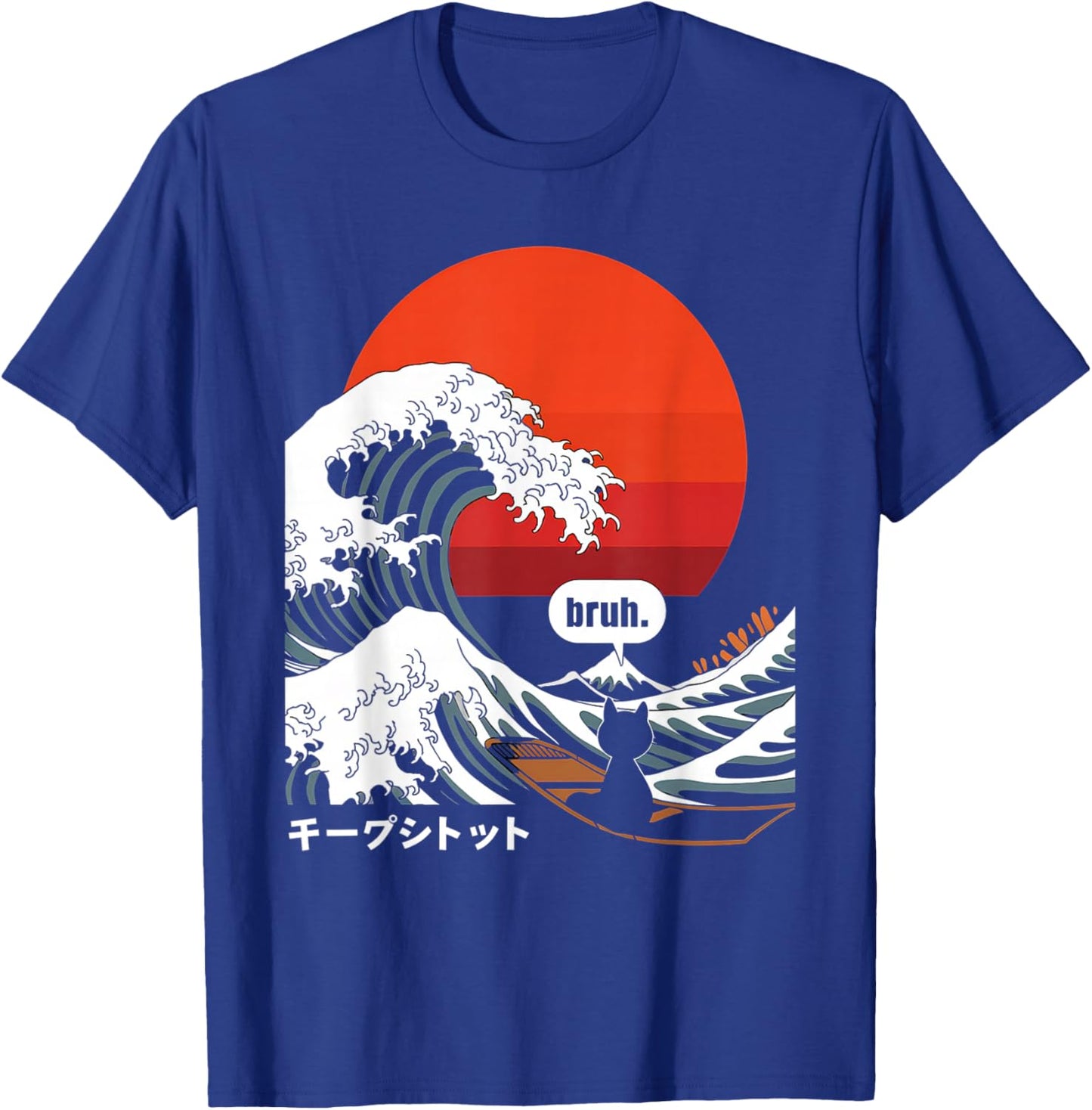 Japonais Bruh Great Wave Cat Japon Rétro T-Shirt - T-Shirt | Royal