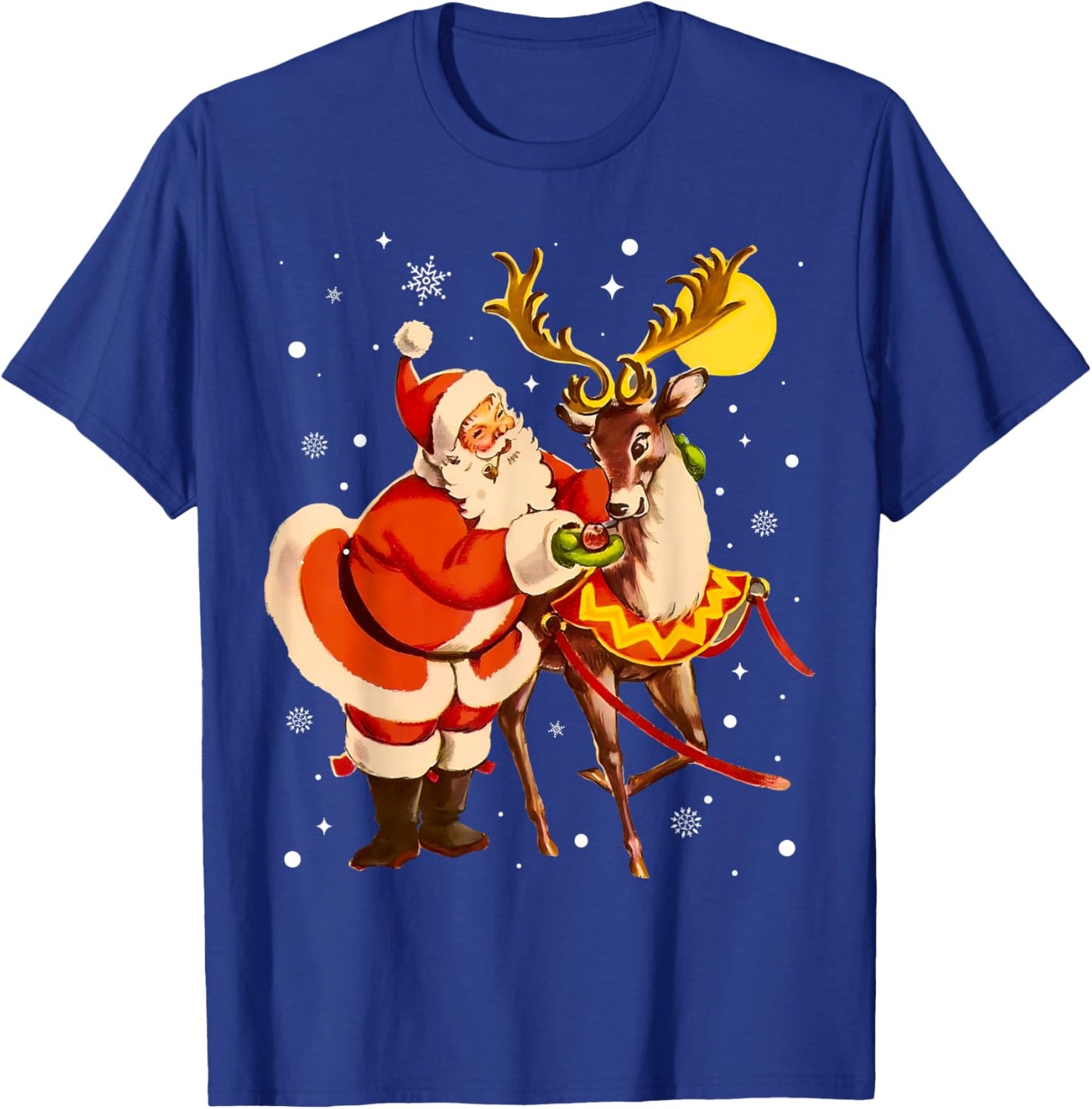 Santa Reindeer Retro 1950s Vintage Christmas Women Men Kids T-Shirt - T-Shirt | Royal