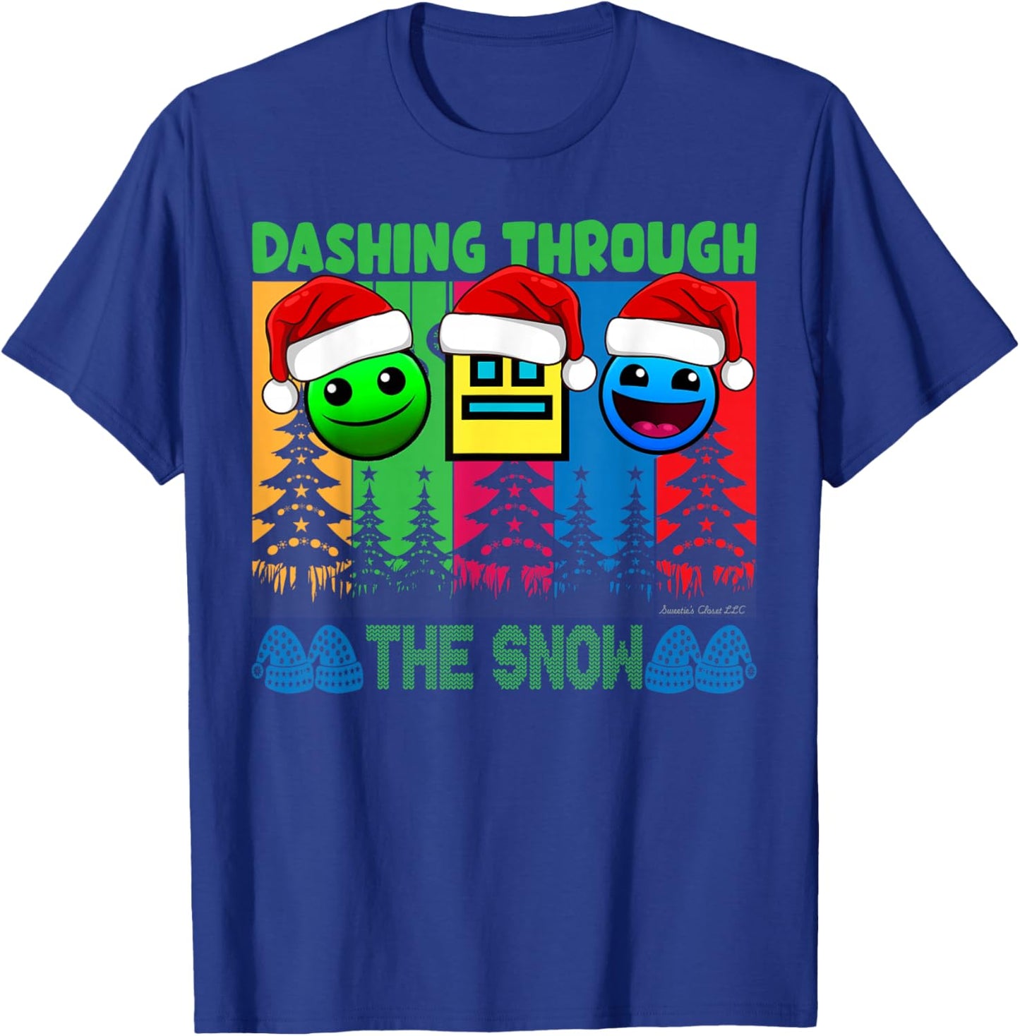Geometry Dashing Through The Snow Sleep Dash Game Christmas T-Shirt - T-Shirt | Royal