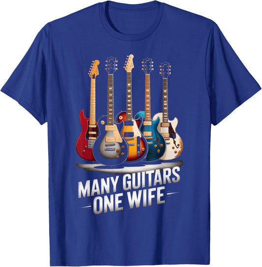 Many Guitars One Wife Guitar Players Music Lovers T-Shirt - T-Shirt | Royal