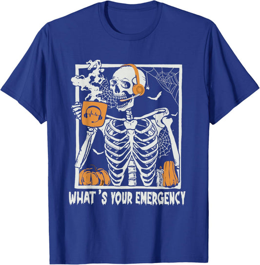 What's Your Emergency Halloween Skeleton 911 Dispatcher T-Shirt - T-Shirt | Royal