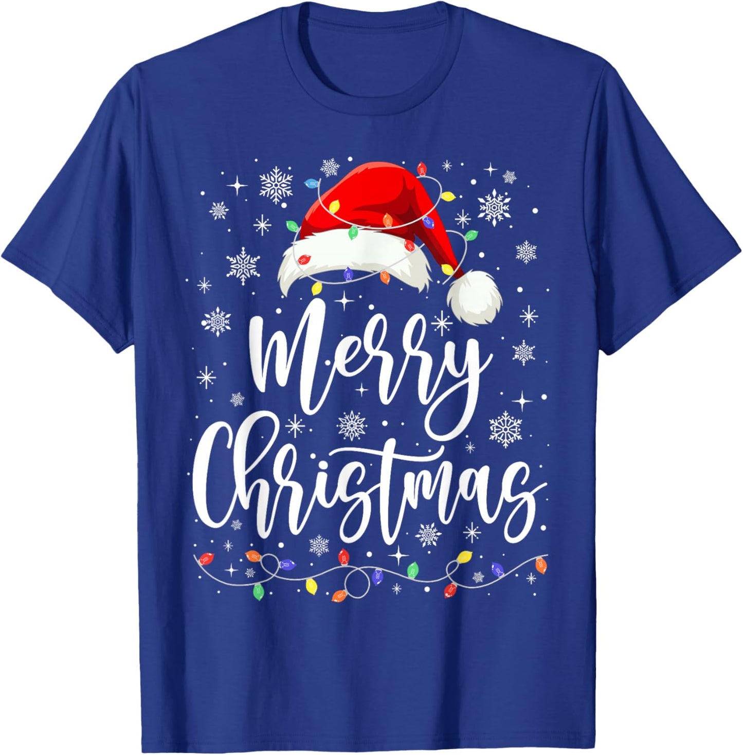 Merry Christmas Lights Red Santa Family Xmas Pajamas T-Shirt - T-Shirt | Royal