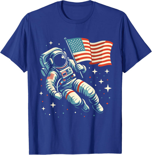 Funny 4th Of July Astronaut USA Patriotic American Flag Kids Men T-Shirt - T-Shirt | Royal