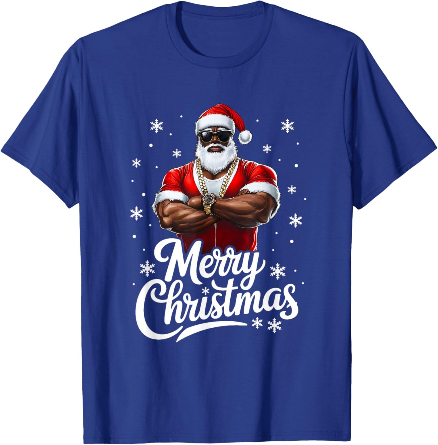 African American Santa Christmas Cool Afro Black Men T-Shirt - T-Shirt | Royal