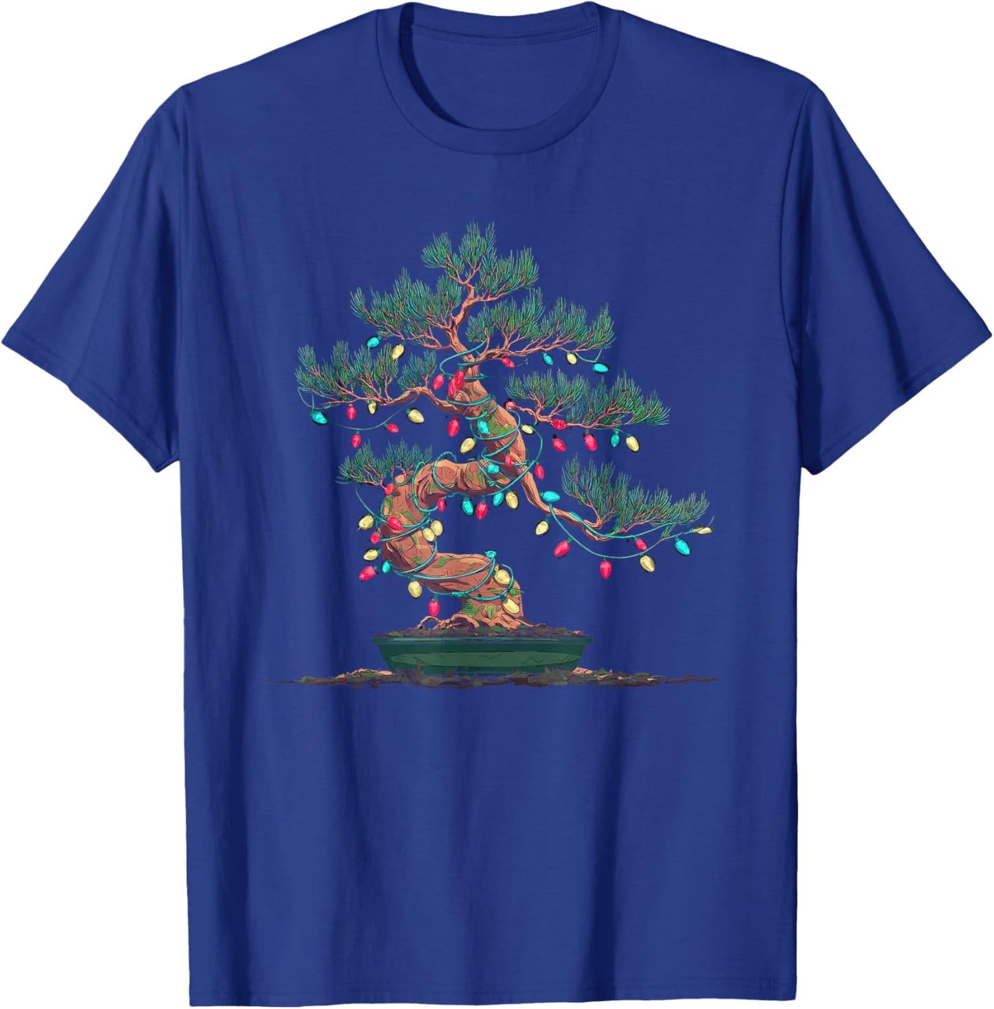 Funny Bonsai Tree Christmas Graphics Lights Lover T-Shirt - T-Shirt | Royal