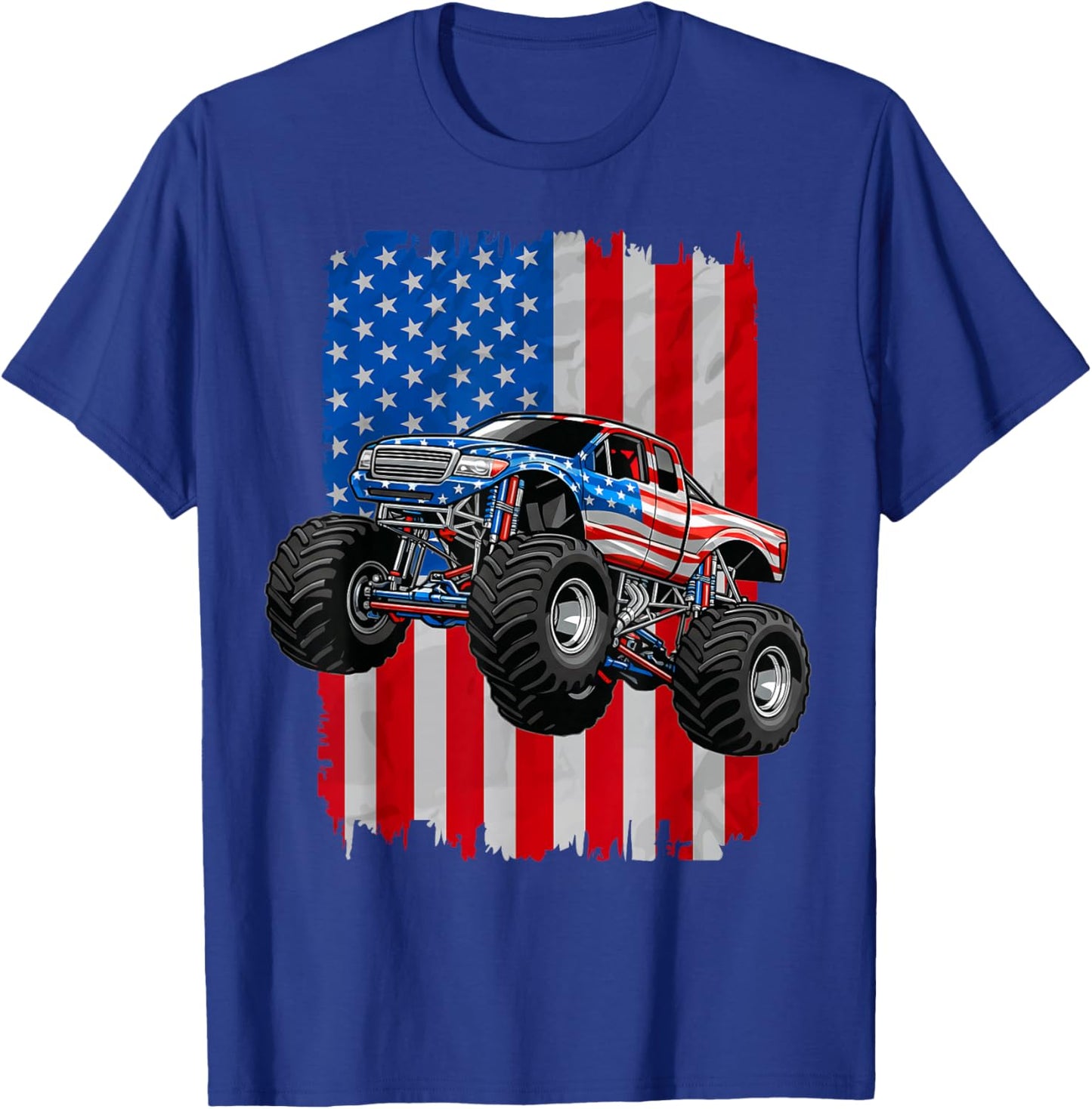4th of July Monster Trucks USA American Flag Monster Truck T-Shirt - T-Shirt | Royal