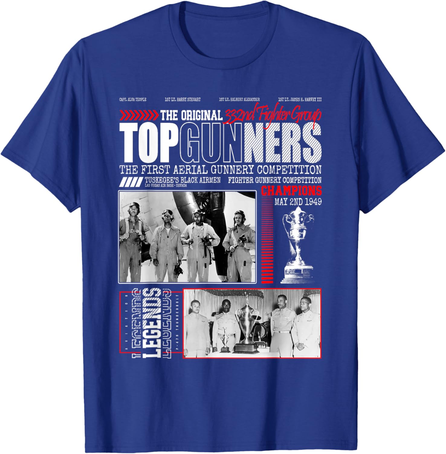 Tuskegee's Top Gunnery 1949 Black Airmen 332nd Fighter Group T-Shirt - T-Shirt | Royal