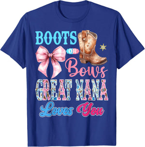 Boots or Bows Great Nana Loves You Gender Reveal Party T-Shirt - T-Shirt | Royal