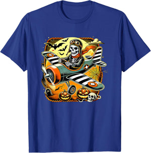 Halloween Skeleton Airplane T-Shirt - T-Shirt | Royal