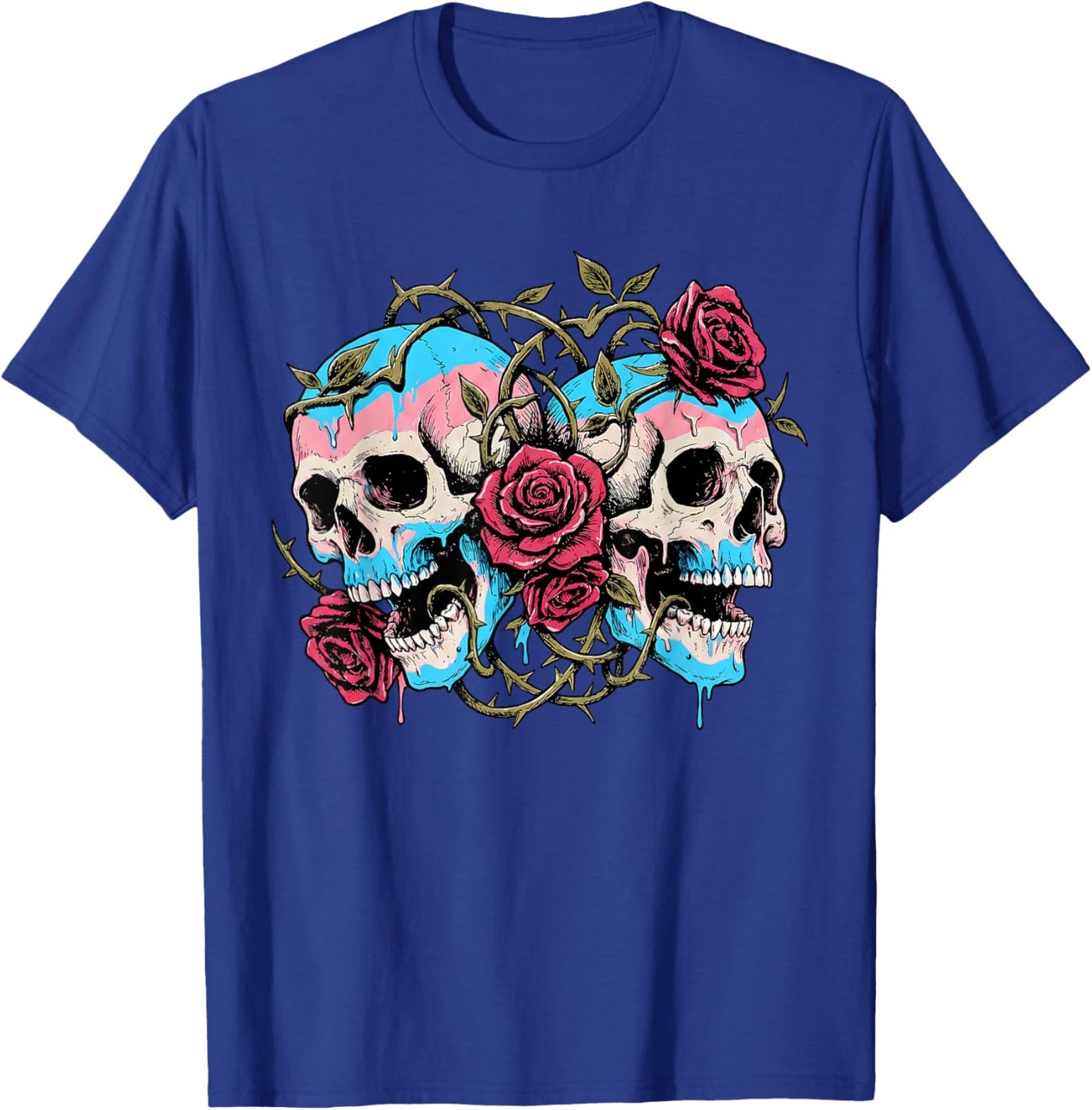 Subtle LGBTQ Transgender Pride Trans Flag Roses Skull Ally T-Shirt - T-Shirt | Royal