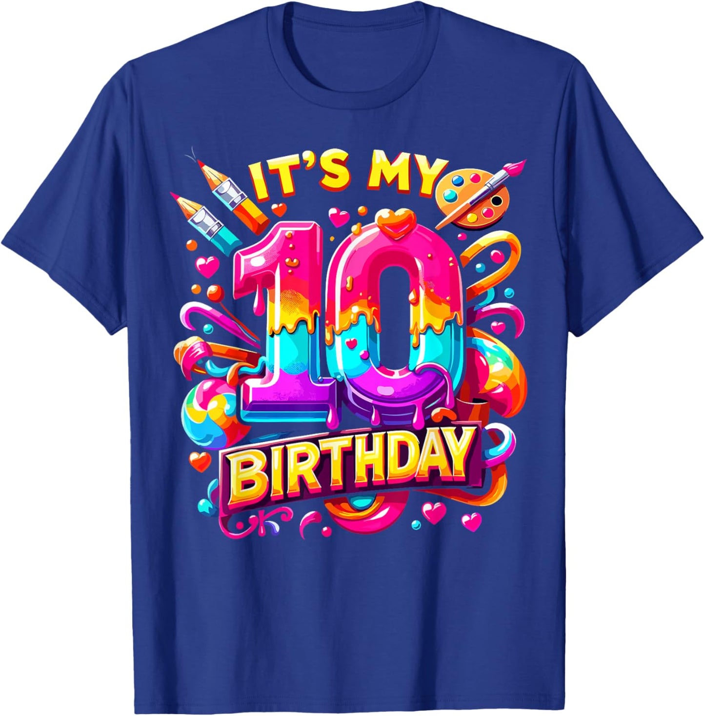 Birthday Girl 10 Year Old Art Painting T-Shirt - T-Shirt | Royal