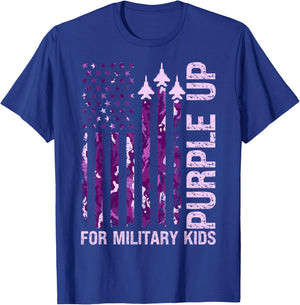 Purple Up For Military Kids USA Flag Military Child Month T-Shirt - T-Shirt | Royal