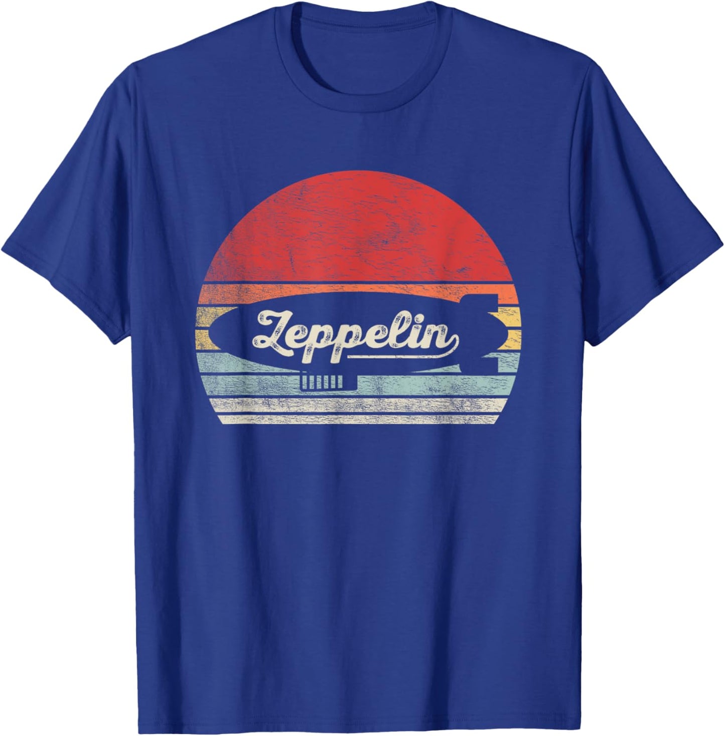 Zeppelin Airship Retro Sunset Stripes T-Shirt - T-Shirt | Royal