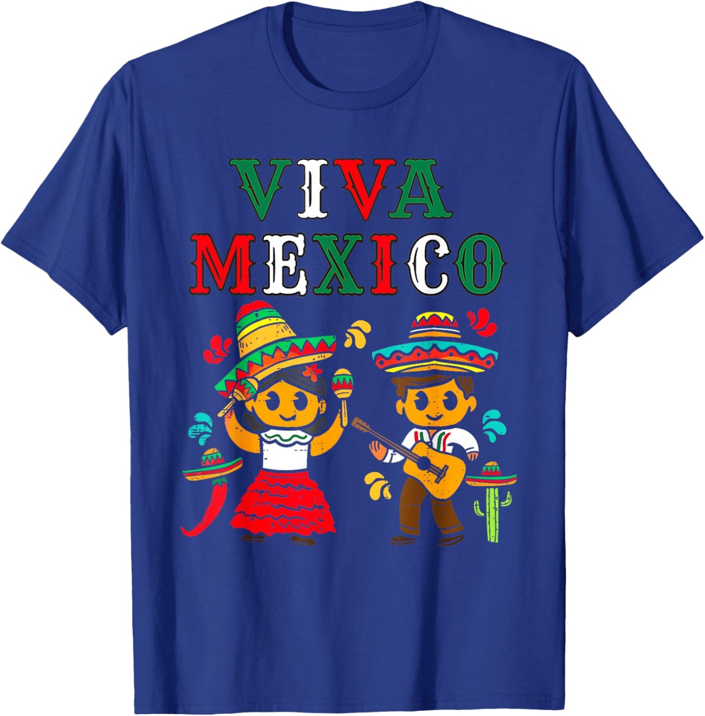 Mexican Independence Day Viva Mexico Boy Girl Maracas Guitar T-Shirt - T-Shirt | Royal