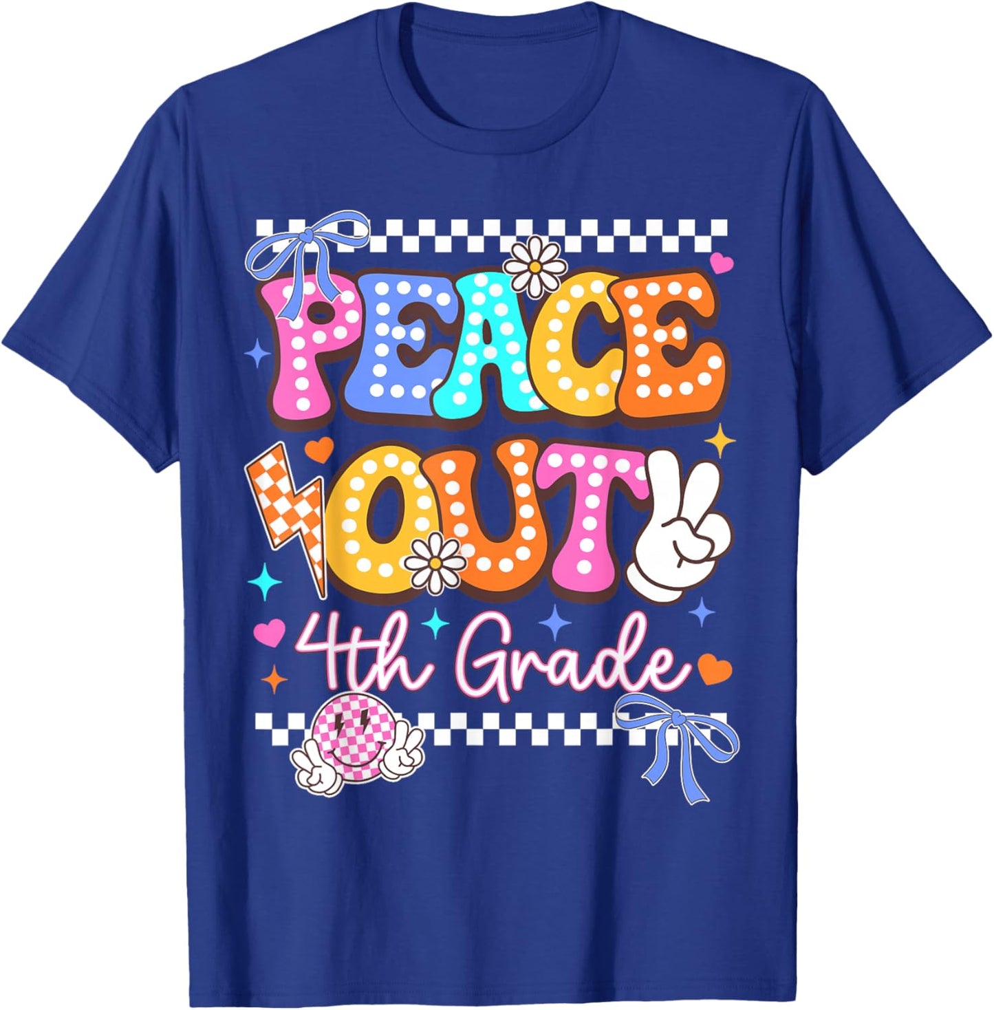 Peace Out 4th Grade Last Day of School Graduation Retro T-Shirt - T-Shirt | Royal