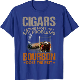 Cigars Solve Most Of My Problems Bourbon Does Rest Vintage T-Shirt - T-Shirt | Royal