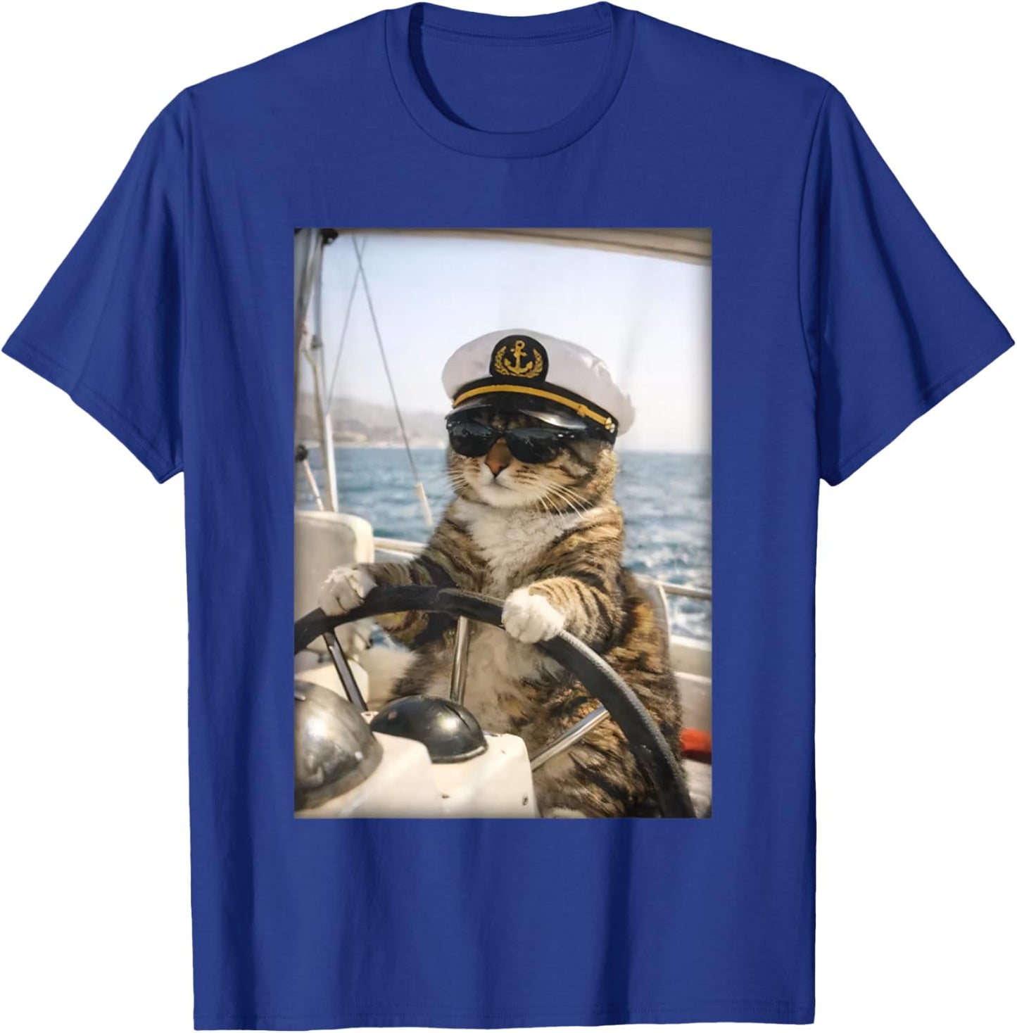 Funny Cat Captain Shirt Sailing Cat Lover Nautical T-Shirt - T-Shirt | Royal
