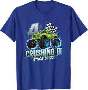 Crushing IT Since 2022 4TH Birthday Truck for Boys T-Shirt - T-Shirt | Royal