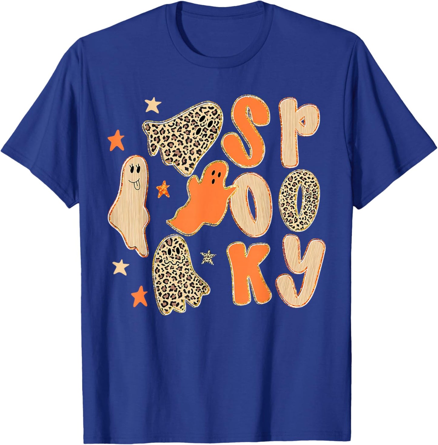 Preppy Leopard Halloween Horror Spooky Season Ghost Boo Girl T-Shirt - T-Shirt | Royal