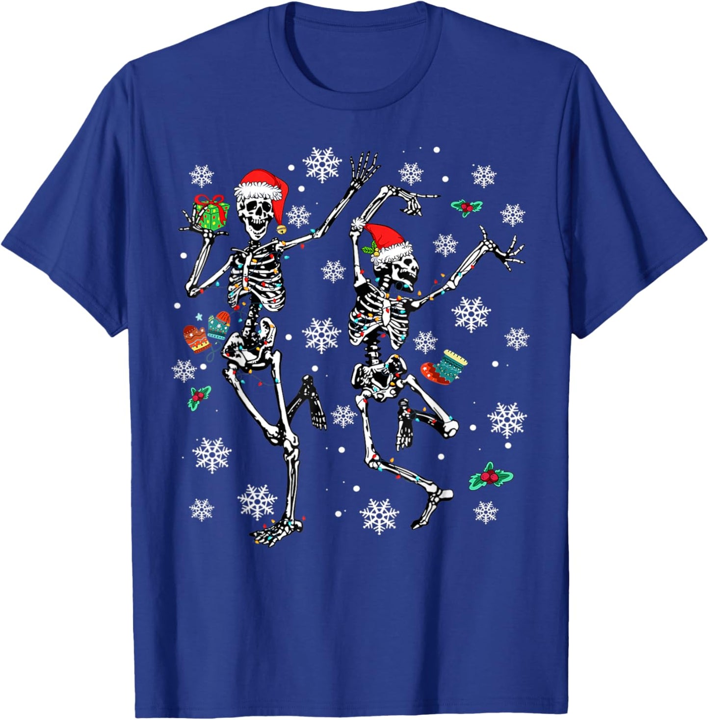 Xmas Tree Christmas Lights Christmas Skeleton Dancing T-Shirt - T-Shirt | Royal