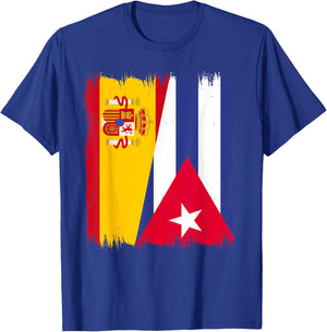 Spain Cuba Half Flag Cubano Pride Spanish Cuban Heritage T-Shirt - T-Shirt | Royal