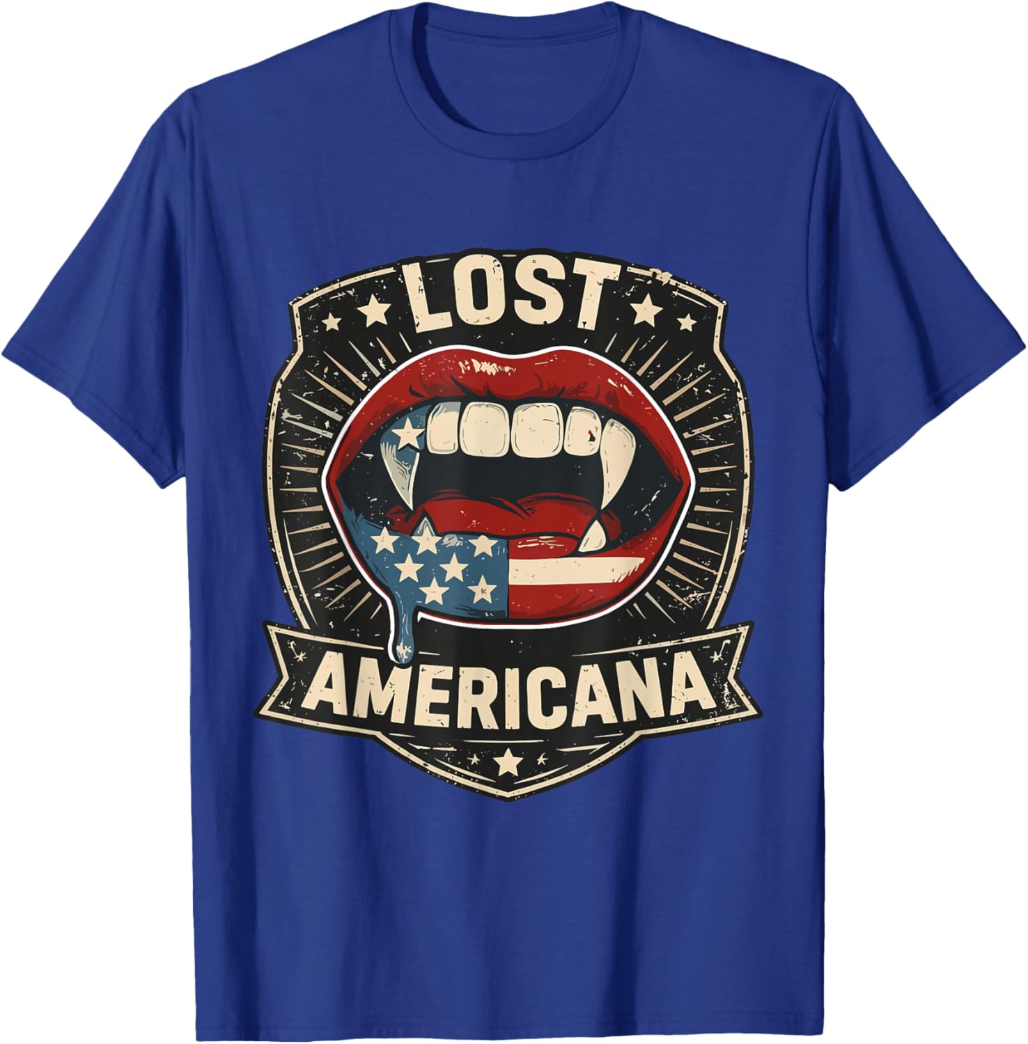 Lost Americana Vampire Patriotic Retro United States T-Shirt - T-Shirt | Royal