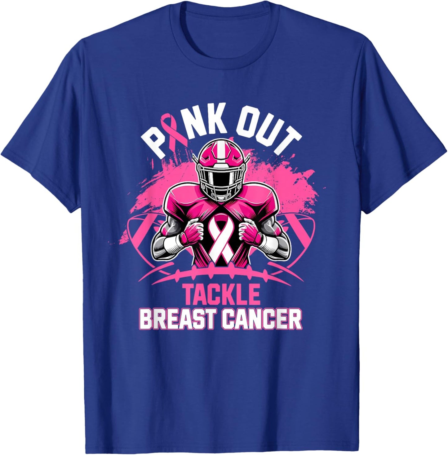 Pink Out Tackle Breast Cancer Awareness Football Pink Ribbon T-Shirt - T-Shirt | Royal