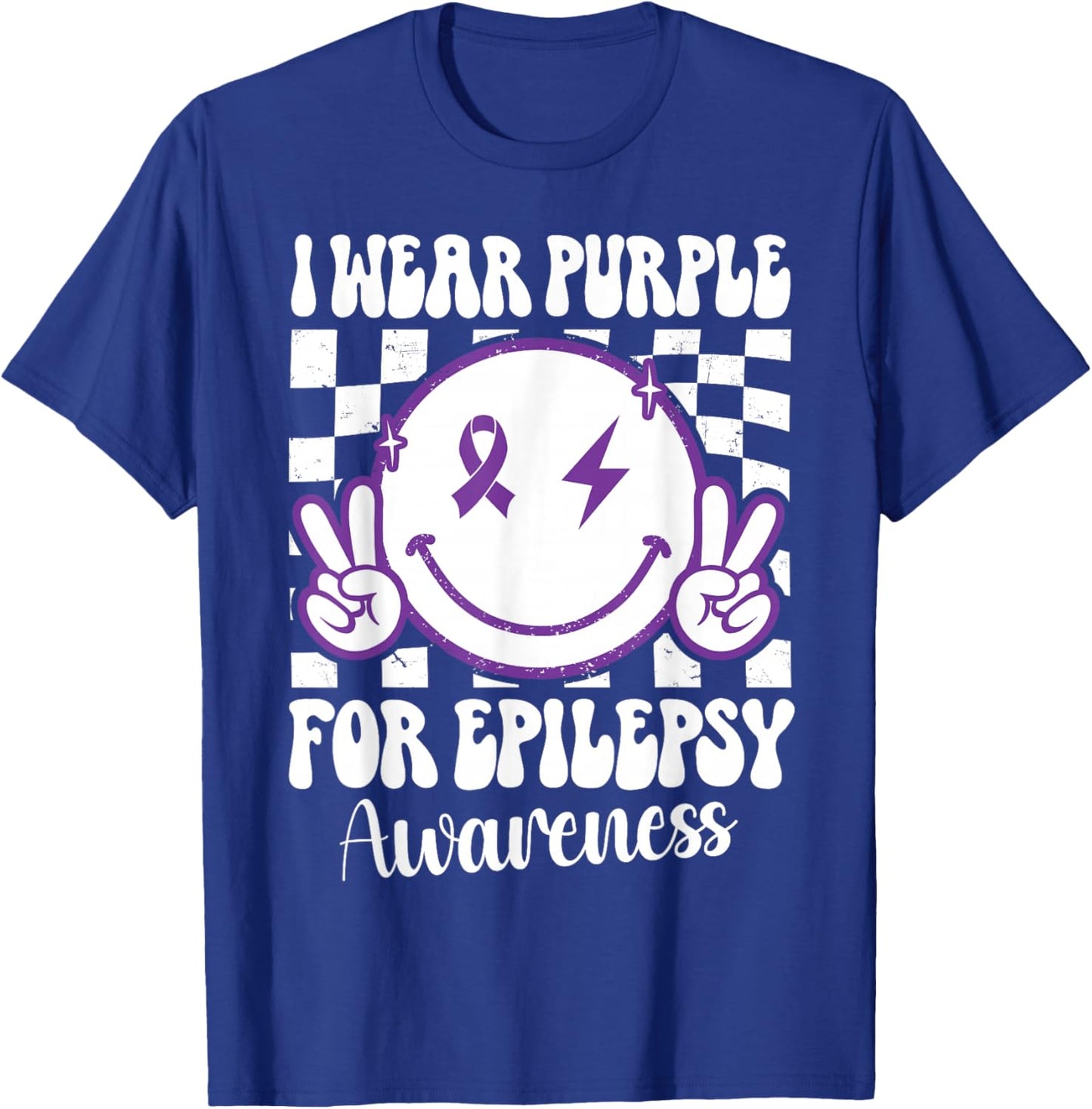 I Wear Purple For Epilepsy Awareness Smile Face Epilepsy T-Shirt - T-Shirt | Royal