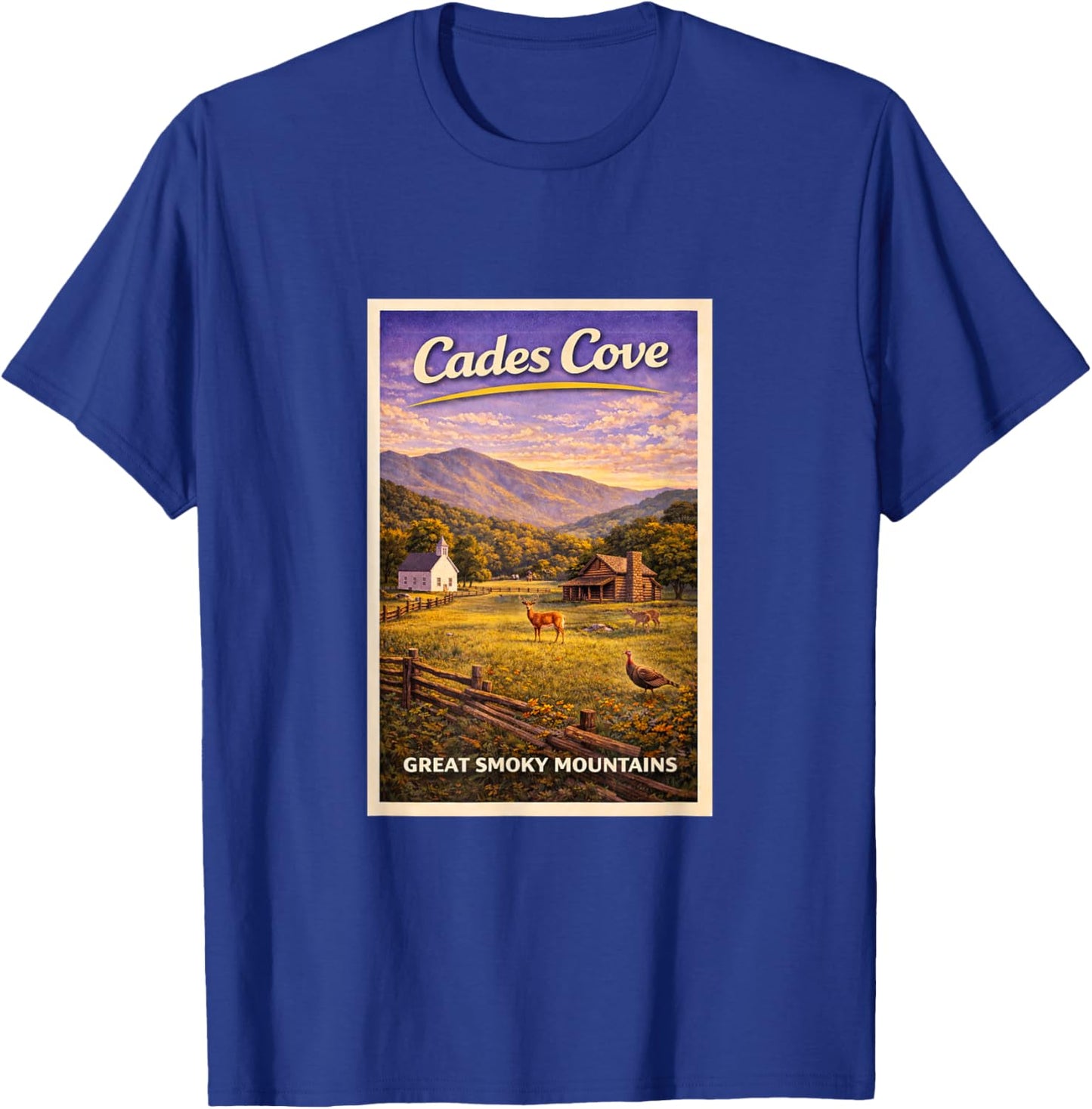 Vintage Great Smokey Mountains Cades Cove GSMNP Travel Art T-Shirt - T-Shirt | Royal