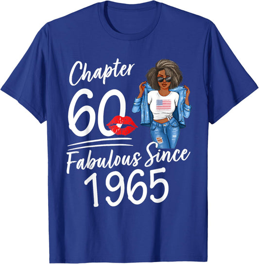 Chapter 60 Fabulous Since 1965 60th Birthday Afro Black Girl T-Shirt - T-Shirt | Royal