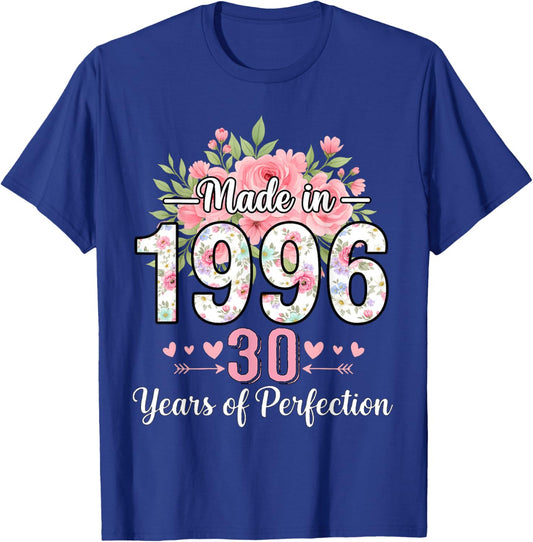 Hergestellt 1996, Blumengeschenke zum 30. Geburtstag, für Frauen ab 30 Jahren T-Shirt - T-Shirt | Royal