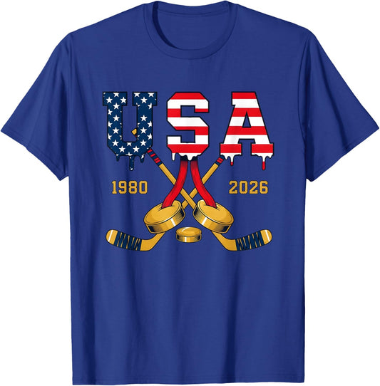 Hockey USA Retro 1980 2026 Vintage Sports Design T-Shirt - T-Shirt | Royal