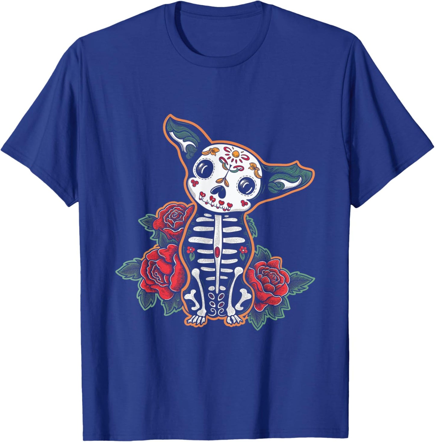 Calavera Chihuahua Skeleton Floral Colorful Art T-Shirt - T-Shirt | Royal