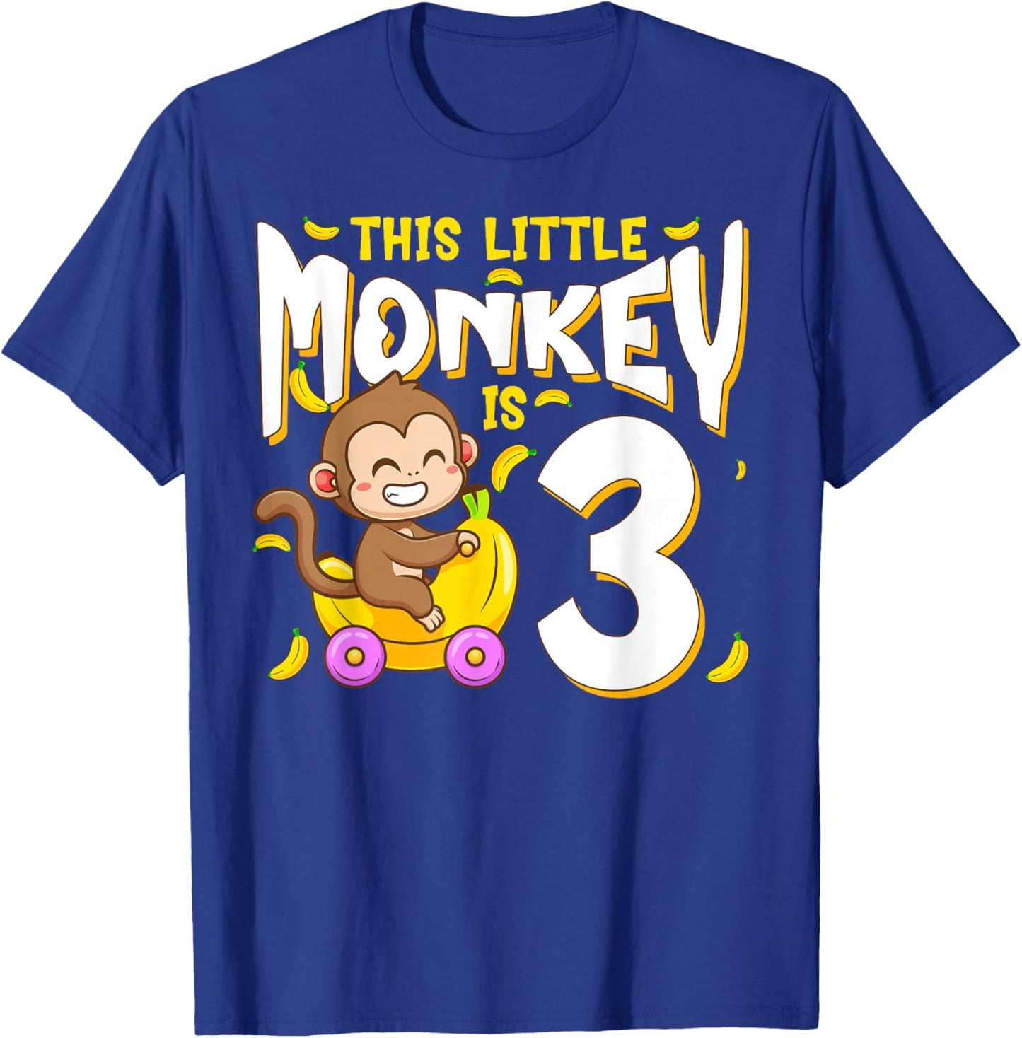 This Little Monkey is 3 Kids Toddler 3rd Birthday Party T-Shirt - T-Shirt | Royal