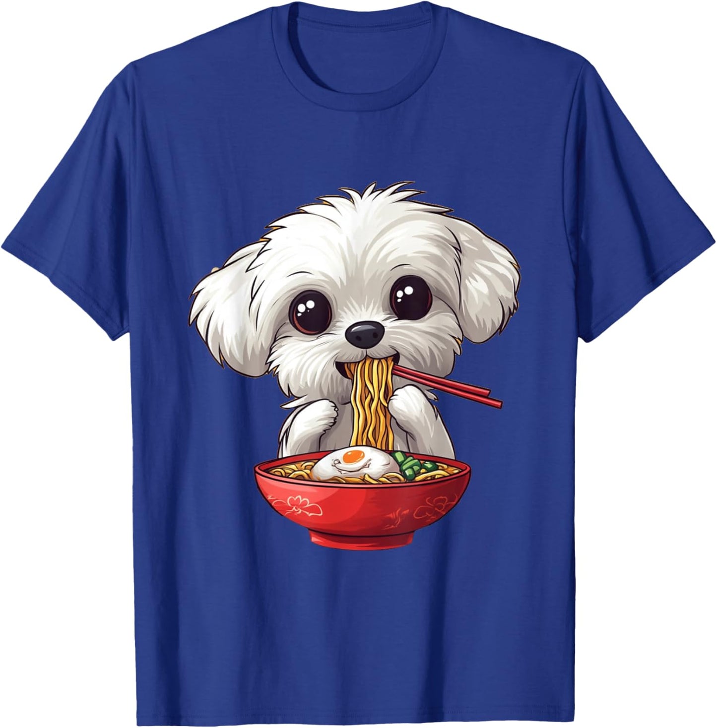 Cute Maltese Dog Eating Ramen Men Women Boys Girls T-Shirt - T-Shirt | Royal
