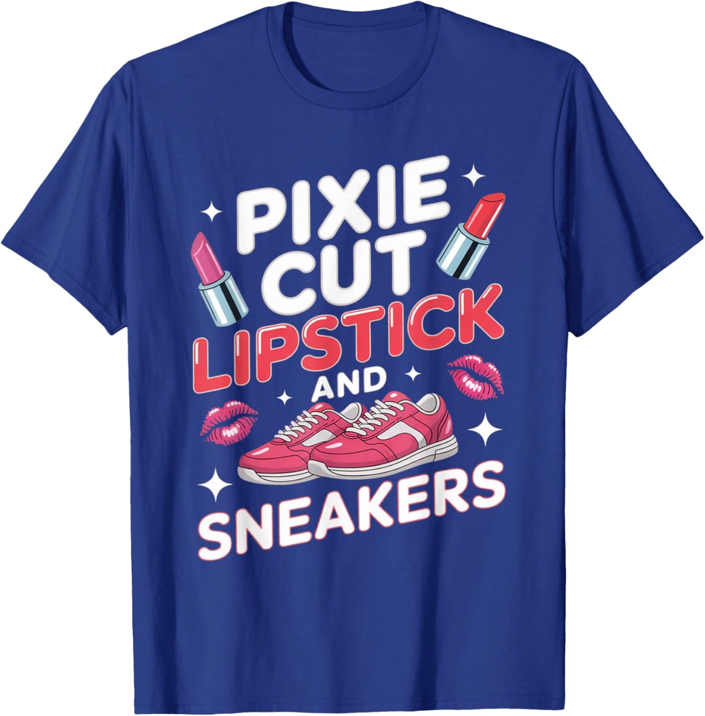 Pixie Cut Lipstick and Sneakers Short Hair Style T-Shirt - T-Shirt | Royal