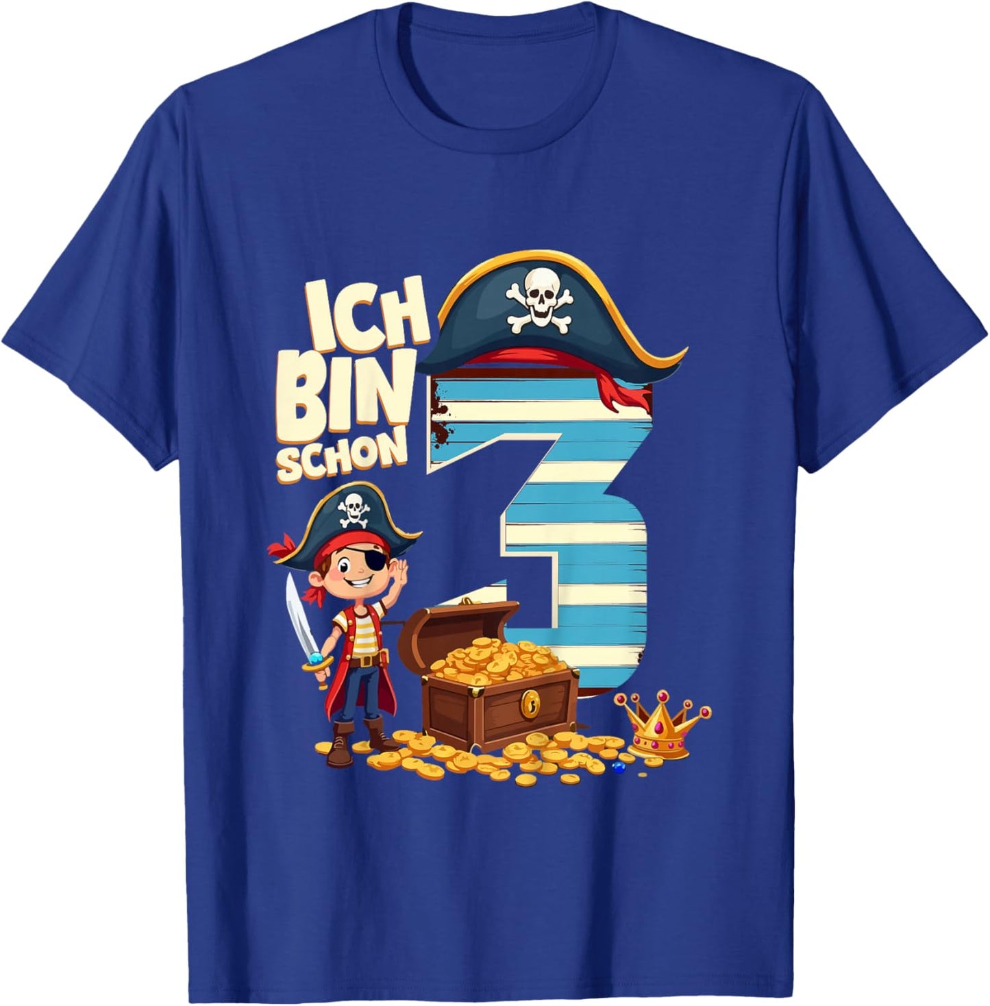 Children's 3rd Birthday Pirate Decoration 3 Years Boy Outfit Pirate , black T-Shirt - T-Shirt | Royal