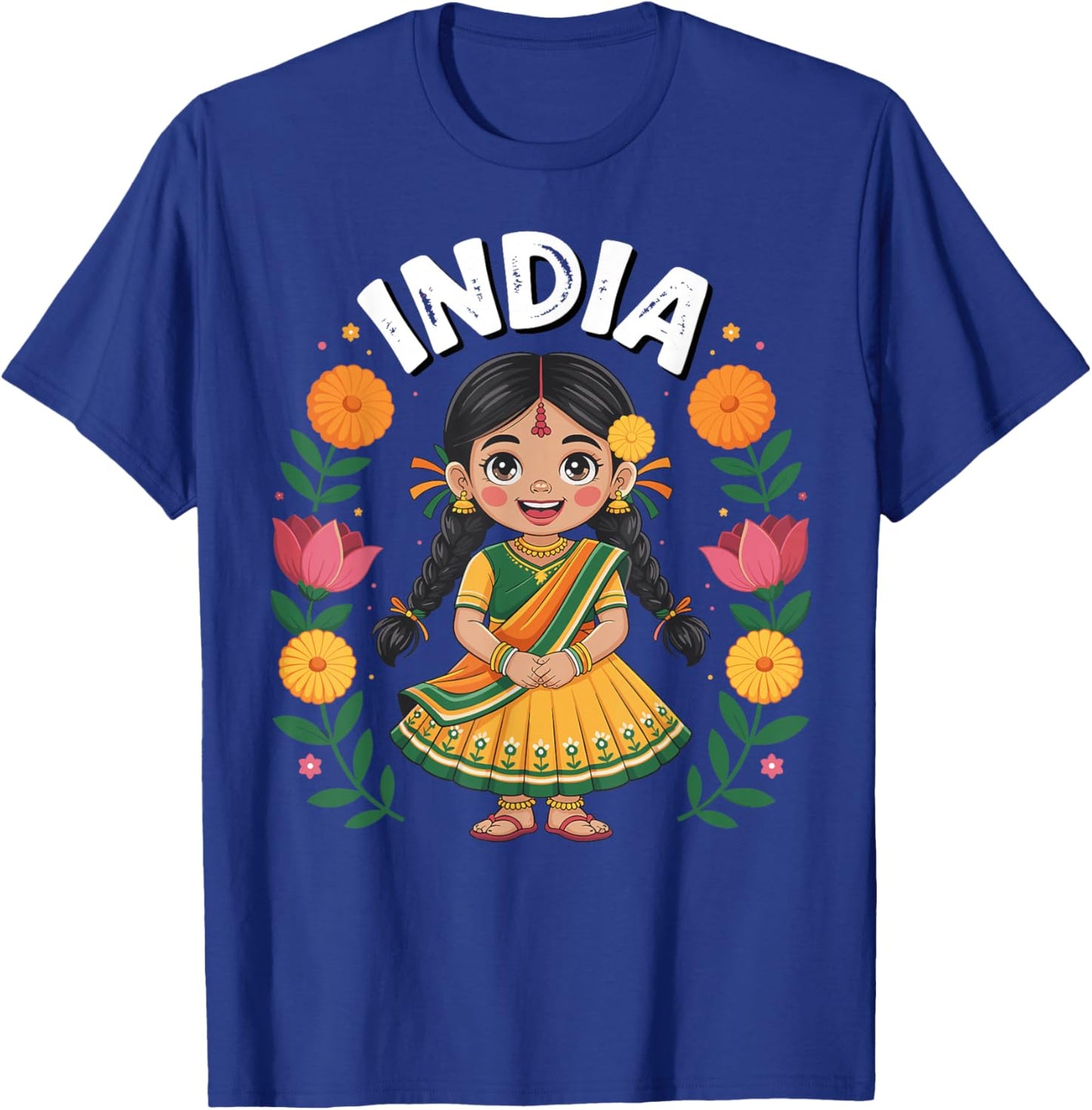 India Flag Culture Pride Cute Indian Girl for Kids T-Shirt - T-Shirt | Royal