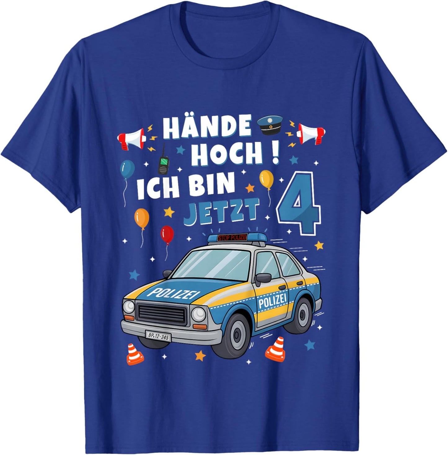 4th Birthday Boy Girl Police Gifts Police Car T-Shirt - T-Shirt | Royal