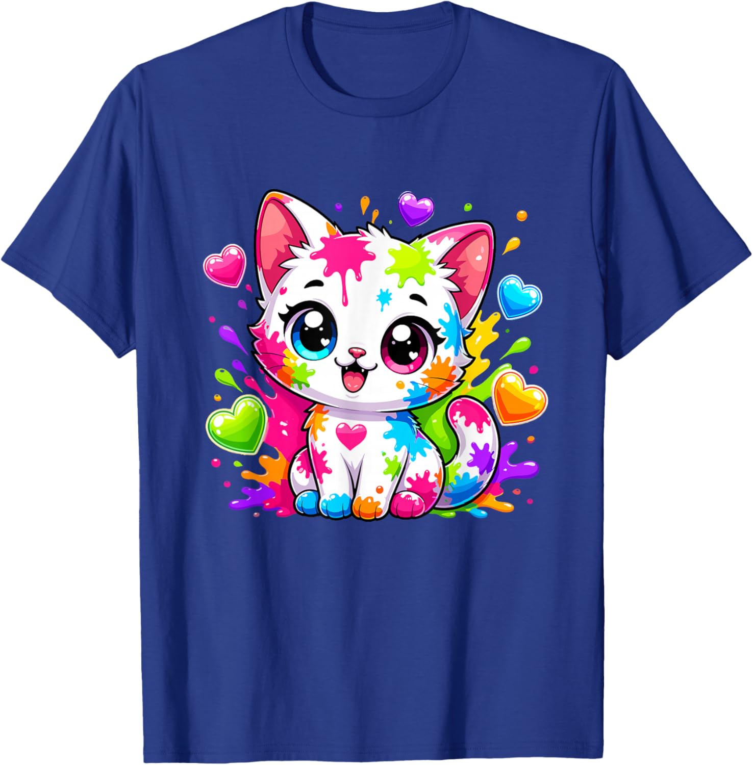 Coloré Rainbow Paint Splash Kawaii Chaton Mignon T-Shirt - T-Shirt | Royal