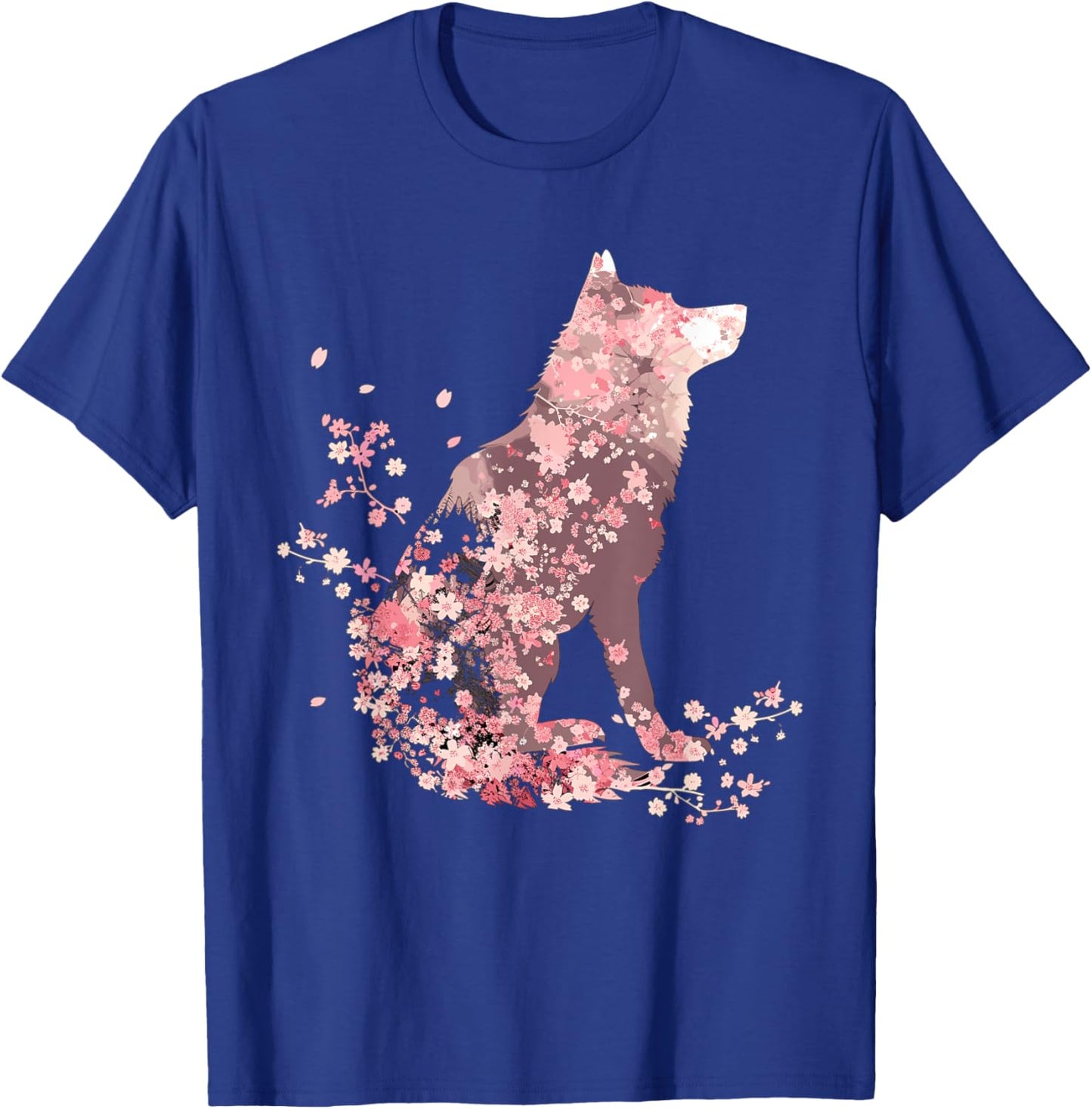 Wolf Lover Cherry Blossom Wolves Animal Wildlife T-Shirt - T-Shirt | Royal