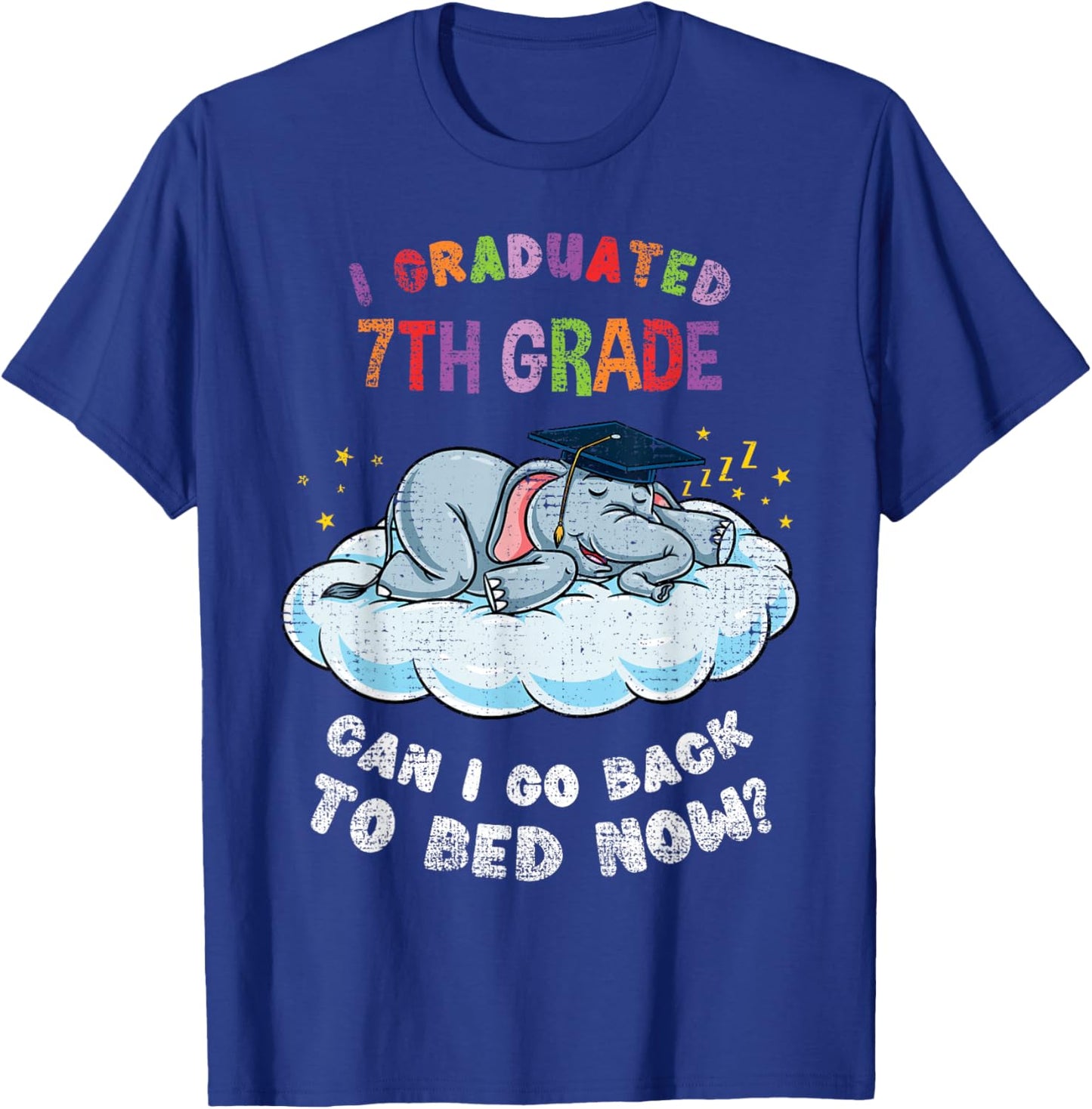I Graduated 7th Grade Elephant Funny Graduation Vintage T-Shirt - T-Shirt | Royal
