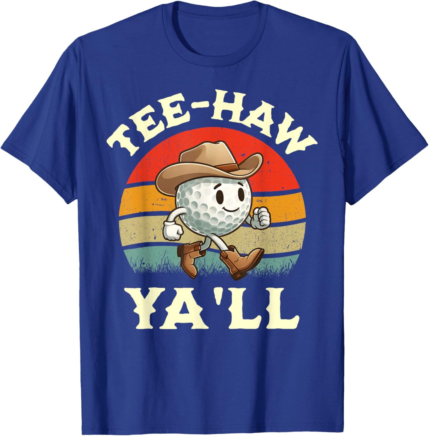 Western Haw Y'all Funny Golf Ball Cowboy Southern Retro T-Shirt - T-Shirt | Royal