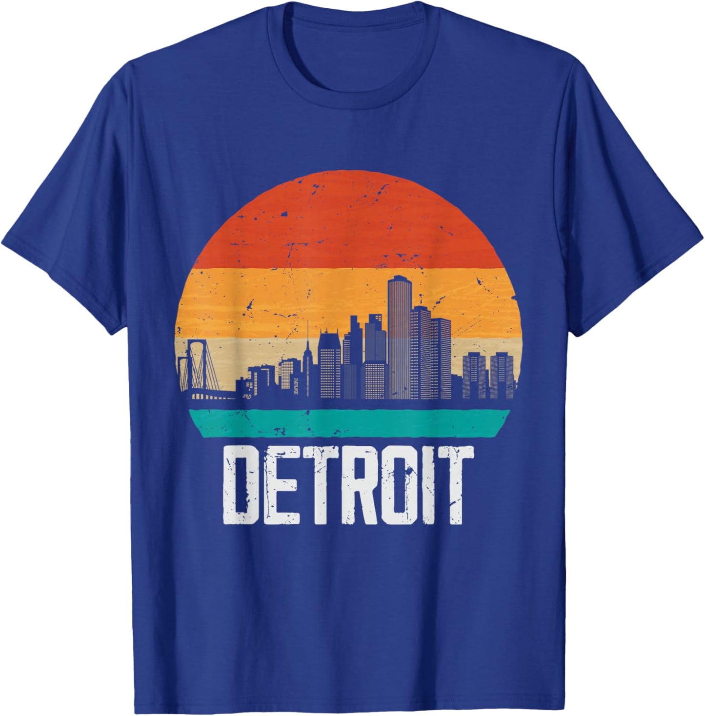 Detroit Michigan USA Retro Vintage Sunset Skyline Detroit T-Shirt - T-Shirt | Royal