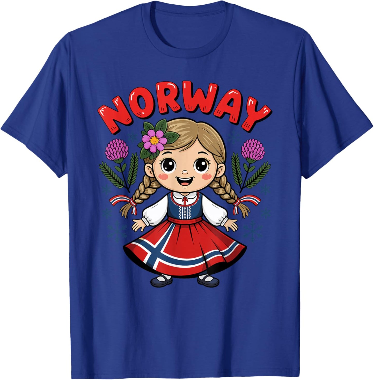 Jolie Fille Norvégienne Robe Drapeau et Fleurs pour Enfants T-Shirt - T-Shirt | Royal